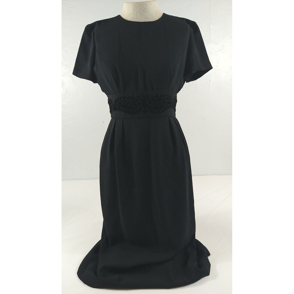 Donna Morgan Midi‎ Black Dress Ladies 6 Petites Lined Empire Waist Very Fitted